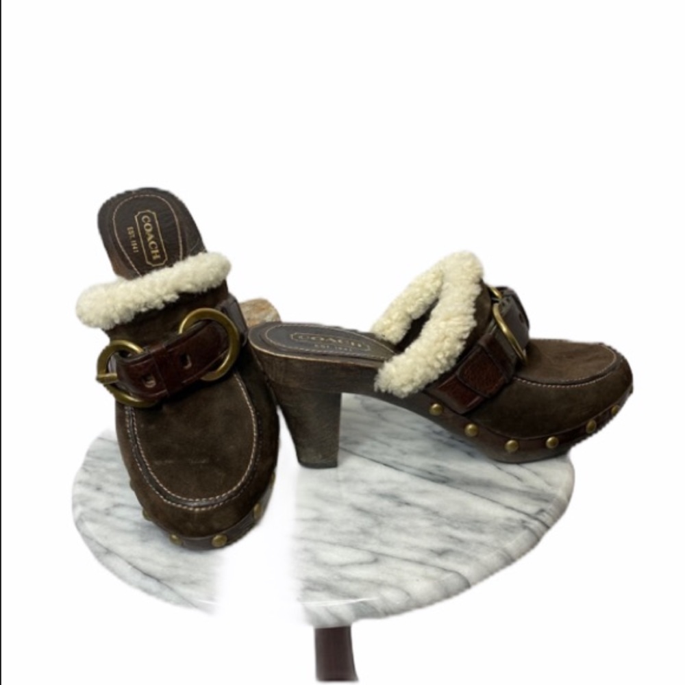 Coach Sondra Shearling Brown Clogs Size 7 - Picture 2 of 8